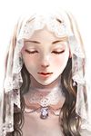  brown_hair closed_eyes cocoon_(yuming4976) gem highres jewelry lips long_hair necklace original realistic solo veil wavy_hair 