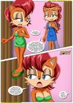  alicia_acorn anthro areola bbmbbf blue_eyes chipmunk clothed clothing comic dialog duo english_text female hair hedgehog long_hair mammal milf mother mother_and_daughter palcomix parent red_hair rodent sally_acorn sandals sandles sega sonic_(series) sonic_the_hedgehog text towel 