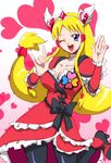  1girl blonde_hair bobobo-bo_bo-bobo breasts bububu-bu_bu-bubu cure_passion cure_passion_(cosplay) don_(748826) dress fresh_precure! high_heels precure shoes wink 