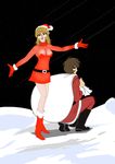  absurdres artist_request bag blonde_hair boots brown_hair christmas hat high_heels highres kodai_susumu mori_yuki santa santa_costume shoes uchuu_senkan_yamato uchuu_senkan_yamato_2199 