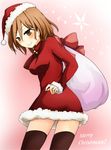  brown_eyes brown_hair christmas hat i.u.y misaka_worst sack santa_costume santa_hat solo to_aru_majutsu_no_index 