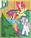  apple_bloom_(mlp) bow christmas clothing cub cutie_mark_crusaders_(mlp) danmakuman equine female feral friendship_is_magic fur green_eyes hair holidays horn horse mammal my_little_pony open_mouth orange_fur pegasus pony purple_eyes purple_hair red_hair scootaloo_(mlp) smile sweetie_belle_(mlp) tongue tree two_tone_hair unicorn white_fur window wings yellow_fur young 