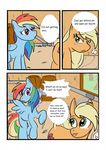  applejack_(mlp) barn comic cowboy_hat cutie_mark dialog dialogue english_text equine female feral freckles friendship_is_magic fruit hair hat horse kyokimute mammal monochrome my_little_pony pegasus pony rainbow_dash_(mlp) text tree wings 