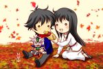  1girl autumn_leaves couple food gundam gundam_00 hetero machinosuke marina_ismail setsuna_f_seiei sweet_potato 