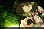  bad_id bad_pixiv_id blurry brown_eyes brown_hair bug capelet depth_of_field flower hands hat insect ladybug open_mouth shirt solo tokoroten_(hmmuk) touhou tree trojan_green_asteroid usami_renko 