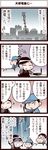  2boys 4koma :&lt; black_hair cellphone city closed_eyes comic glasses hat keuma multiple_boys original phone ponytail real_life_insert scrunchie translation_request yue_(chinese_wife_diary) 