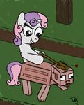  ambiguous_gender attacking claire_corlett dennyhooves equine female friendship_is_magic fur hair horn lets_flippin_play! mammal minecraft my_little_pony pig pink_hair porcine purple_hair shovel sneak_attack sweetie_belle_(mlp) tongue tongue_out two_tone_hair unicorn video_games white_fur young 