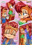  alicia_acorn anthro bbmbbf blue_eyes blush breasts chipmunk cleavage clothed clothing comic dialog dialogue duo english_text eyes_closed female hair hedgehog looking_back mammal mother palcomix parent red_hair rodent sally_acorn sega sonic_(series) sonic_the_hedgehog squirrel text towel 