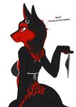  anthro black black_body black_fur black_hair black_nose breasts canine countershading female fur hair invalid_color mammal markings nnecgrau piercing plain_background pose red_countershading red_eyes red_hair red_markings smile solo spanish_text tattoo text white_background zoe 