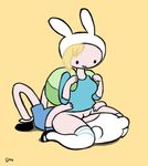  blonde_hair chubby clothing cute face_sitting female finn_the_human fionna_the_human hair hat male selfcest shirt smile stockings straight thighs wide_hips 