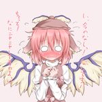  animal_ears blush brown_dress confession dress earrings fidgeting hat jewelry juliet_sleeves long_sleeves mystia_lorelei o_o oden_(th-inaba) open_mouth pink_hair puffy_sleeves shirt short_hair solo touhou translated wings 