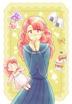  bad_id bad_pixiv_id bow chrono_(artist) cupcake curly_hair doll food hair_bow lace_border mushroom onigiri pink_eyes pink_hair ran_(urusei_yatsura) school_uniform serafuku smile star urusei_yatsura 