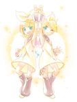  1girl :d ;) aqua_eyes blonde_hair brother_and_sister crossdressing dress kagamine_len kagamine_rin kei_(keigarou) looking_at_viewer one_eye_closed open_mouth short_hair siblings smile twins vocaloid 