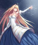  ahoge archetype_earth arcueid_brunestud armpits bad_id bad_pixiv_id bare_shoulders blonde_hair breasts cleavage detached_sleeves dress large_breasts long_hair night open_mouth red_eyes sky solo star_(sky) starry_sky tsukihime tsukikanade very_long_hair 