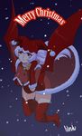  bat_wings bell boots breasts cleavage demon_girl dress flying gloves hat high_heels large_breasts lilirulu long_hair mabinogi merry_christmas red_eyes see-through shoes silver_hair smile solo succubus succubus_(mabinogi) thigh_boots thighhighs wings 