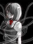  a_iroha backlighting black_background blood bloody_tears choker elfen_lied grey hair_over_one_eye lucy monochrome parted_lips ribbon_choker short_hair solo spot_color vectors 