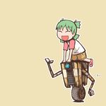  borderlands child claptrap closed_eyes crossover green_hair koiwai_yotsuba nns_(sobchan) open_mouth quad_tails raglan_sleeves riding robot short_hair shorts smile yotsubato! 