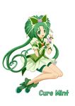  51_(akiduki) akimoto_komachi bare_legs bike_shorts bug butterfly butterfly_hair_ornament character_name cure_mint derivative_work flower full_body gloves green_eyes green_hair hair_flower hair_ornament highres insect long_hair magical_girl md5_mismatch pink_flower pink_rose precure puffy_sleeves rose shoes shorts shorts_under_skirt skirt smile solo white_background yes!_precure_5 