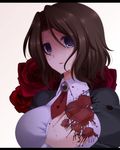  blood blue_eyes brown_hair crying flower necktie neon_ui rose shannon solo tears umineko_no_naku_koro_ni white_background 