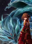  brown_hair dragon fingerless_gloves gloves highres looking_back pina_(sao) red_eyes short_hair short_twintails silica sword_art_online taketiyi twintails 