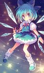  bad_id bad_pixiv_id blue_eyes blue_hair blush boots bow cirno dress full_body hair_bow outstretched_arms puffy_sleeves reia ribbon short_hair short_sleeves smile solo touhou wings wrist_ribbon 