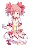  choker gloves hair_ribbon kaname_madoka mahou_shoujo_madoka_magica pink_eyes pink_hair ribbon shiroshi_(denpa_eshidan) short_hair skirt solo soul_gem twintails 