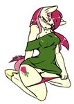  anthrofied avante92 blush clothing cutie_mark dress equine female friendship_is_magic green_eyes hair horse kneeling looking_at_viewer mammal my_little_pony nipples panties panties_down pink_hair plain_background pony pussy revealing rose_(mlp) shirt solo underwear white_background 