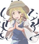  bad_id bad_pixiv_id blonde_hair dress hair_rings hands_together hat moriya_suwako own_hands_together riva0412 solo touhou wide_sleeves yellow_eyes 
