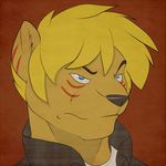  blonde_hair blue_eyes brown_fur dazen_cobalt facial_markings fur hair male markings mongoose solo 