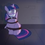  &lt;3 2019 bdsm blush bondage bound cloth_gag collar equine female feral friendship_is_magic gag horn horn_ring magic_inhibitor mammal my_little_pony radiantrealm ring rope rope_bondage sitting solo text twilight_sparkle_(mlp) winged_unicorn wings 