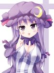  :p blush breasts cleavage covered_nipples crescent finger_to_face hat highres large_breasts looking_at_viewer patchouli_knowledge purple_eyes purple_hair smile solo tongue tongue_out touhou uhyo_(uhyoahya) 