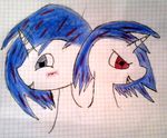  blue_eyes blue_hair equine eyes female graph_paper hair horn horse my_little_pony plain_background pony red_eye 