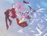  bad_id bad_pixiv_id bird black_legwear box chess_piece dove dutch_angle flock frilled_skirt frills gift gift_box hairband hat lantern long_hair looking_back midair original pocket_watch red_eyes ribbon skirt sky solo suitcase thighhighs toy_airplane watch white_hair yoshiku_(oden-usagi) zettai_ryouiki 