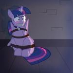  &lt;3 2019 bdsm blush bondage bound collar equine female feral friendship_is_magic gag horn horn_ring magic_inhibitor mammal my_little_pony radiantrealm ring rope rope_bondage sitting solo tape tape_gag text twilight_sparkle_(mlp) winged_unicorn wings 