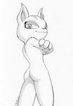  breasts butt cali cat crossed_arms fanart feline female folded_arms graphite greyscale looking_at_viewer mabu mammal monochrome nude plain_background skylanders terdburgler under_boob white_background 