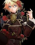  aqua_eyes black_background blonde_hair chain flower hekicha highres kagamine_len male_focus rose solo vocaloid 