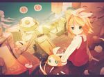  blonde_hair game_boy handheld_game_console kagamine_rin miwasiba piggy_bank rareno_(vocaloid) short_hair solo ufo vocaloid 