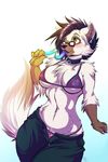  breasts cat chest_tuft clothed clothing collar ear_piercing eyewear feline female fur gauged_ear glasses inuki mammal panties piercing plain_background popsicle rotarr_(character) skimpy solo tentacles tongue tongue_out tuft underwear white_background 