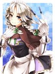  bad_id bad_pixiv_id blue_eyes blush braid gloves izayoi_sakuya knife maid maid_headdress ribbon sayuma short_hair silver_hair skirt smile solo touhou twin_braids vest 