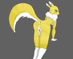  bend_over bent_over butt canine digimon edit female fox green_eyes grey_background looking_back mammal plain_background pussy renamon solo textured 