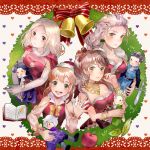 alfyn_(octopath_traveler) aubz bare_shoulders blonde_hair blush brown_hair cape chibi christmas cyrus_(octopath_traveler) dress elbow_gloves gloves h&#039;aanit_(octopath_traveler) hair_ornament hat highres jewelry long_hair looking_at_viewer multiple_girls necklace octopath_traveler olberic_eisenberg open_mouth ophilia_(octopath_traveler) ponytail primrose_azelhart short_hair simple_background smile sword therion_(octopath_traveler) tressa_(octopath_traveler) weapon white_hair 