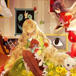  blonde_hair closed_eyes doll eyes flower fongjlf ib lady_in_red_(ib) long_hair mary_(ib) multiple_girls painting_(object) 