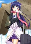  blue_hair cla_(torinabe) dress gokou_ruri highres jacket lolita_fashion long_hair luggage mole mole_under_eye no_legwear ore_no_imouto_ga_konna_ni_kawaii_wake_ga_nai purple_eyes scarf solo tokyo_big_sight 