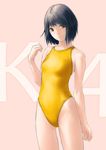  black_hair brown_eyes competition_swimsuit highres kirin404 one-piece_swimsuit original short_hair solo swimsuit 