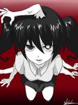  black_hair extra_arms himi looking_at_viewer monochrome monoko open_mouth saliva signature skirt solo twintails yume_nikki 