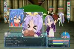  aspect_ratio cap eating food girls_playing_games hiiragi_kagami izumi_konata kuroi_nanaki lucky_star meat munch rpg translation_request 