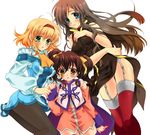  anise_tatlin blonde_hair blue_eyes blush brown_hair green_eyes hairband long_hair multiple_girls natalia_luzu_kimlasca_lanvaldear orange_neckwear pantyhose short_hair shuragyoku_mami tales_of_(series) tales_of_the_abyss tear_grants thighhighs twintails yellow_eyes 