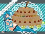  bad_id bad_pixiv_id birthday blue_footwear blue_hair blue_nails boots breasts cake cleavage doku_ta_pepperko elbow_gloves fingernails food gloves medium_breasts nail_polish navel one_eye_closed pastry pixiv pixiv-tan rainbow_text revealing_clothes solo thigh_boots thighhighs 