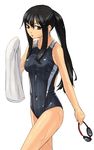 bad_id bad_pixiv_id black_hair brown_eyes competition_swimsuit goggles itsutsu one-piece_swimsuit original ponytail solo swimsuit towel wet 