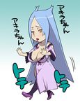  blue_hair breasts chibi cleavage dragonaut large_breasts long_hair machina solo tetrodotoxin translated 